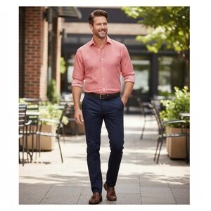 Robert Graham Pinstriped Button Down Dress Shirt Mens S Red Business Office Work